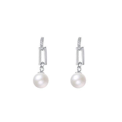 925 Sterling Silver Fashion and Elegant Geometric Imitation Pearl Earrings with Cubic Zirconia