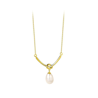 925 Sterling Silver Plated Gold Elegant and Fashion Rope Imitation Pearl Pendant with Necklace