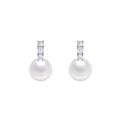 925 Sterling Silver Fashion and Elegant Geometric Imitation Pearl Stud Earrings with Cubic Zirconia