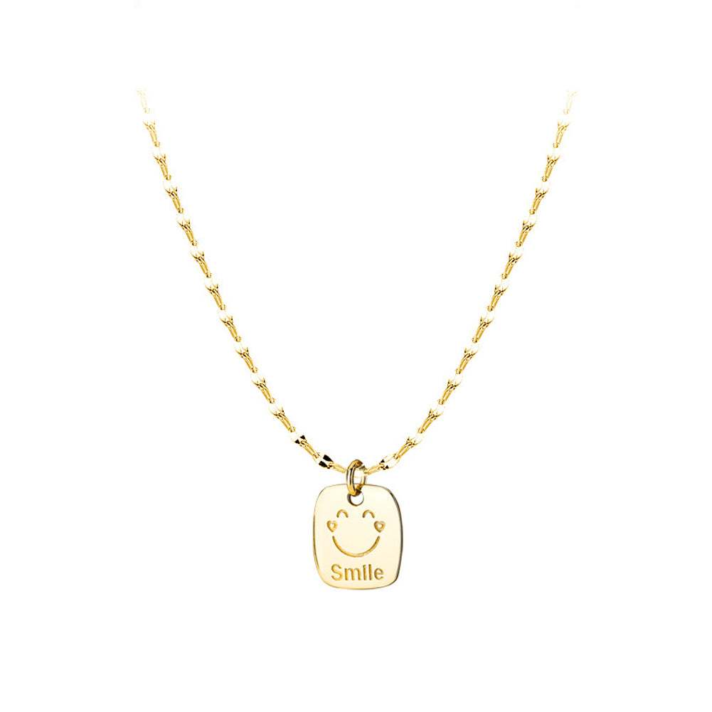 925 Sterling Silver Plated Gold Simple and Fashion Smiley Geometric Square Pendant with Necklace