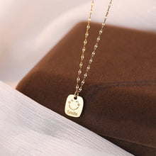 Load image into Gallery viewer, 925 Sterling Silver Plated Gold Simple and Fashion Smiley Geometric Square Pendant with Necklace