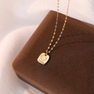 925 Sterling Silver Plated Gold Simple and Fashion Smiley Geometric Square Pendant with Necklace