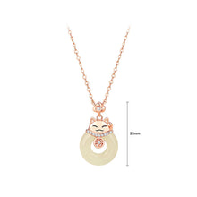 Load image into Gallery viewer, 925 Sterling Silver Plated Rose Gold Simple Vintage Cat Safety Buckle Pendant with Cubic Zirconia and Necklace