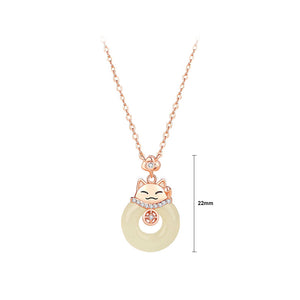 925 Sterling Silver Plated Rose Gold Simple Vintage Cat Safety Buckle Pendant with Cubic Zirconia and Necklace