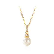 Load image into Gallery viewer, 925 Sterling Silver Plated Gold Simple and Elegant Geometric Imitation Pearl Pendant with Cubic Zirconia and Necklace