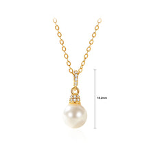 Load image into Gallery viewer, 925 Sterling Silver Plated Gold Simple and Elegant Geometric Imitation Pearl Pendant with Cubic Zirconia and Necklace