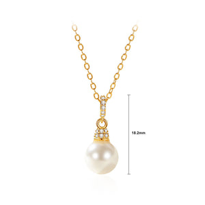 925 Sterling Silver Plated Gold Simple and Elegant Geometric Imitation Pearl Pendant with Cubic Zirconia and Necklace