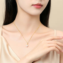 Load image into Gallery viewer, 925 Sterling Silver Plated Gold Simple and Elegant Geometric Imitation Pearl Pendant with Cubic Zirconia and Necklace