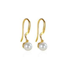 Load image into Gallery viewer, 925 Sterling Silver Plated Gold Simple and Elegant Geometric Line Imitation Pearl Earrings