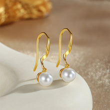 Load image into Gallery viewer, 925 Sterling Silver Plated Gold Simple and Elegant Geometric Line Imitation Pearl Earrings