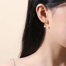 Load image into Gallery viewer, 925 Sterling Silver Plated Gold Simple and Elegant Geometric Line Imitation Pearl Earrings