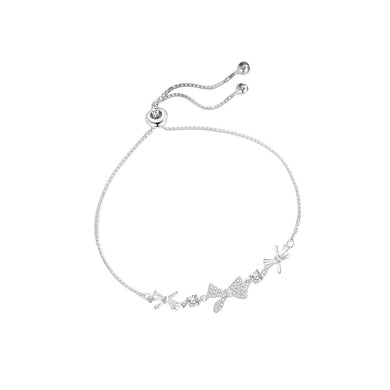 925 Sterling Silver Sweet and Cute Ribbon Bracelet with Cubic Zirconia