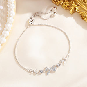 925 Sterling Silver Sweet and Cute Ribbon Bracelet with Cubic Zirconia