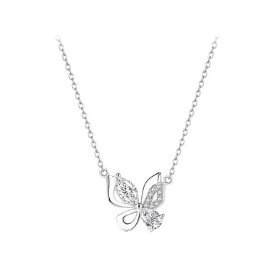 925 Sterling Silver Fashion Simple Butterfly Pendant with Cubic Zirconia and Necklace