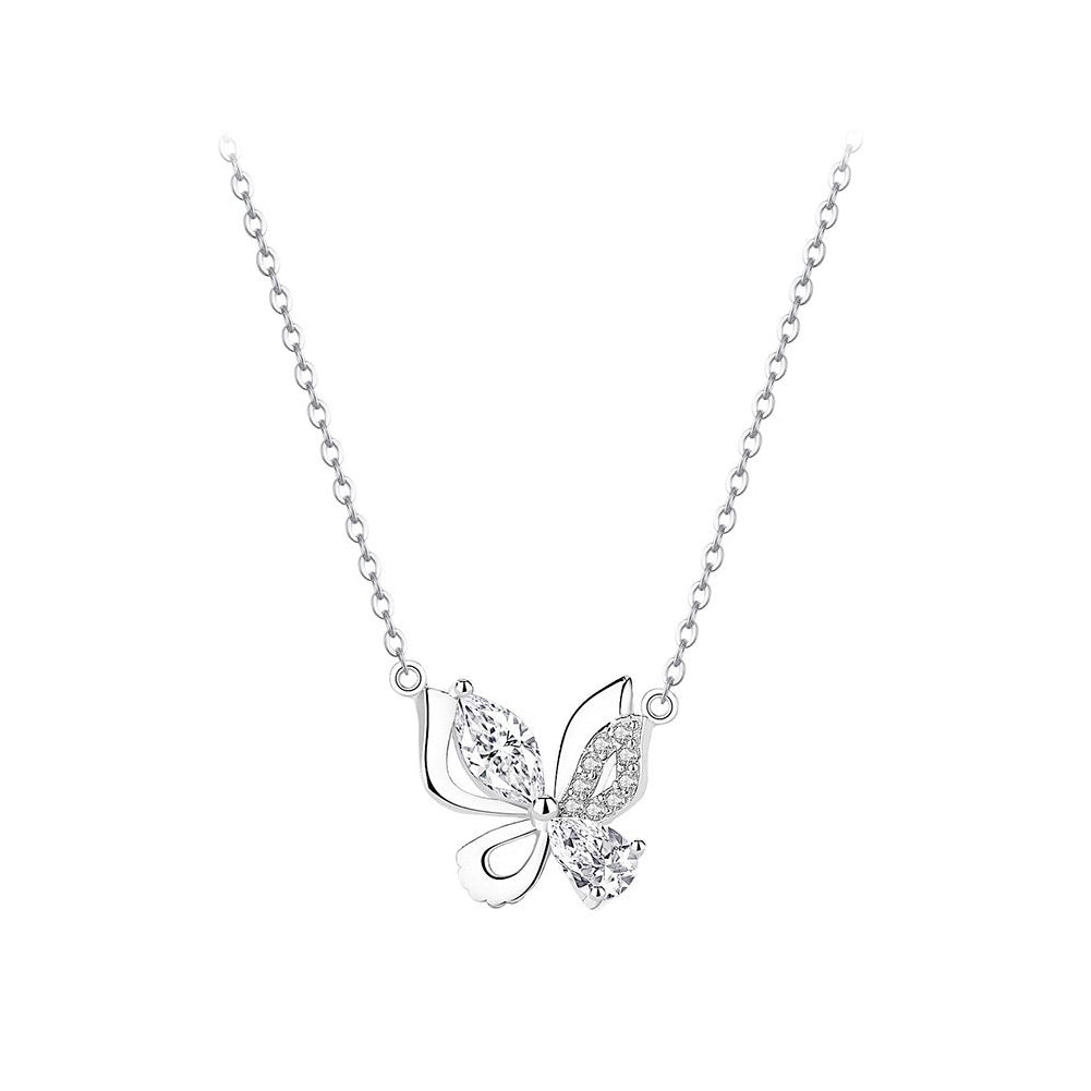 925 Sterling Silver Fashion Simple Butterfly Pendant with Cubic Zirconia and Necklace