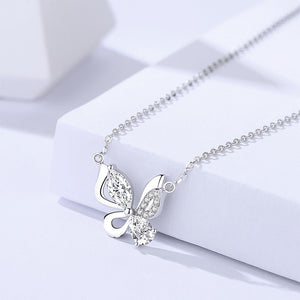 925 Sterling Silver Fashion Simple Butterfly Pendant with Cubic Zirconia and Necklace