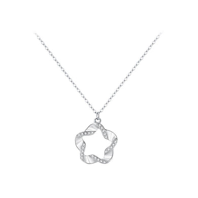 925 Sterling Silver Simple and Fashion Hollow Flower Pendant with Cubic Zirconia and Necklace