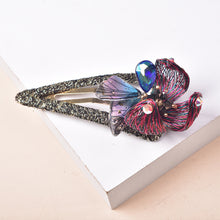 Load image into Gallery viewer, Fashion and Sweet Plated Gold Purple Flower Butterfly Hair Clip with Cubic Zirconia