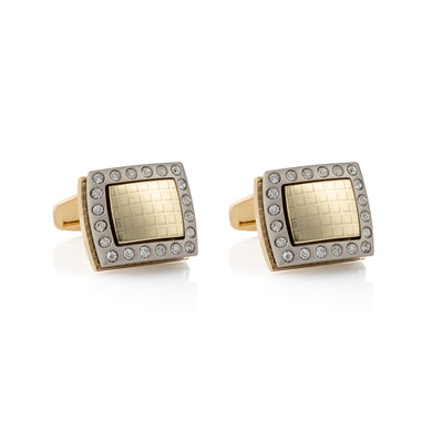 Simple and Elegant Plated Gold Geometric Square Cufflinks with Cubic Zirconia