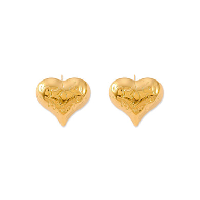 Simple and Romantic Plated Gold 316L Stainless Steel Pattern Heart-shaped Stud Earrings