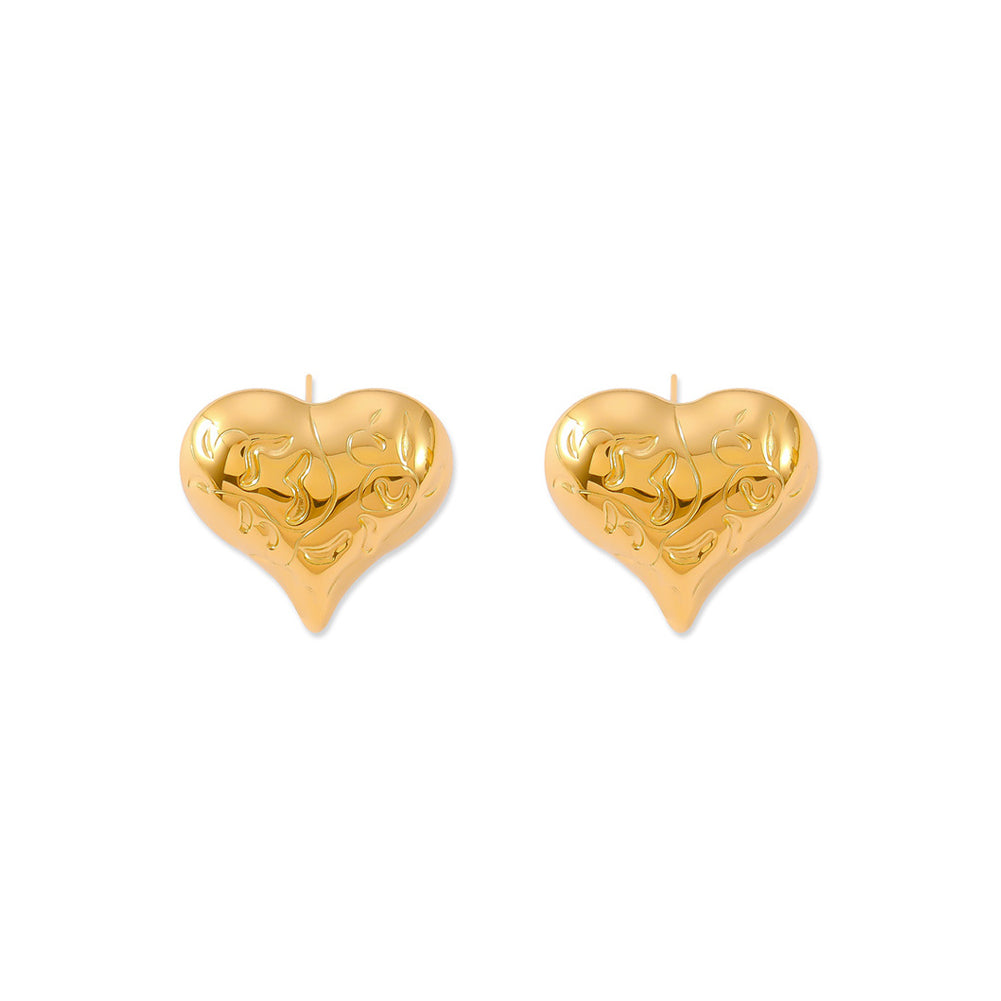 Simple and Romantic Plated Gold 316L Stainless Steel Pattern Heart-shaped Stud Earrings