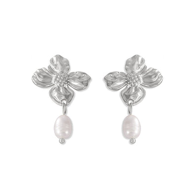 Fashion and Elegant 316L Stainless Steel Flower Imitation Pearl Earrings