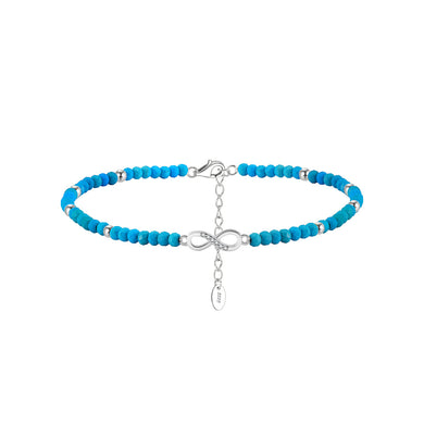 925 Sterling Silver Plated Gold Fashion Simple Infinity Symbol Imitation Turquoise Beaded Anklet with Cubic Zirconia