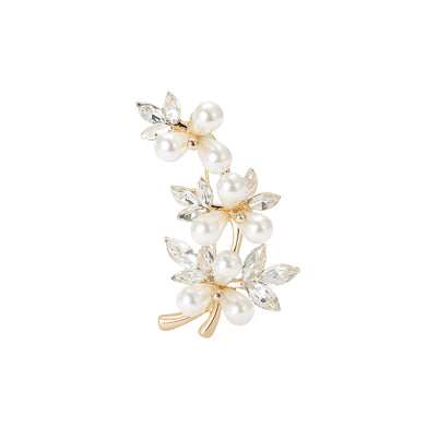 Fashion and Elegant Plated Gold Flower Imitation Pearl Brooch with Cubic Zirconia