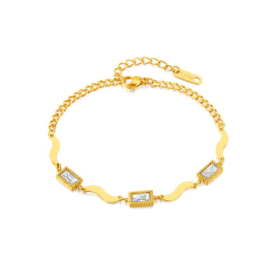 Fashion and Simple Plated Gold 316L Stainless Steel Geometric Cube Bracelet with White Cubic Zirconia