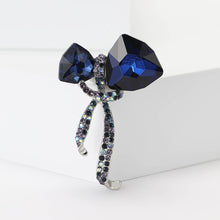 Load image into Gallery viewer, Fashion Bright Plated Gold Ribbon Brooch with Blue Cubic Zirconia