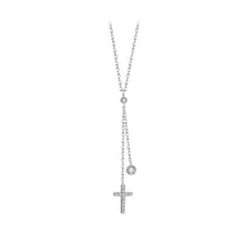 Load image into Gallery viewer, 925 Sterling Silver Simple Fashion Cross Tassel Pendant with Cubic Zirconia and Necklace