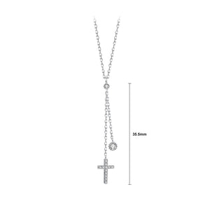 925 Sterling Silver Simple Fashion Cross Tassel Pendant with Cubic Zirconia and Necklace