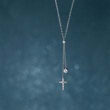 Load image into Gallery viewer, 925 Sterling Silver Simple Fashion Cross Tassel Pendant with Cubic Zirconia and Necklace