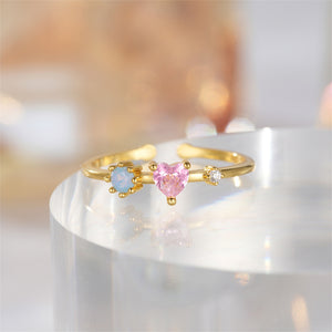 925 Sterling Silver Plated Gold Simple Fashion Heart Shape Adjustable Open Ring with Cubic Zirconia