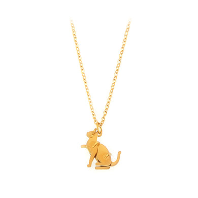 Simple and Fashion Plated Gold 316L Stainless Steel Cat Pendant with Necklace