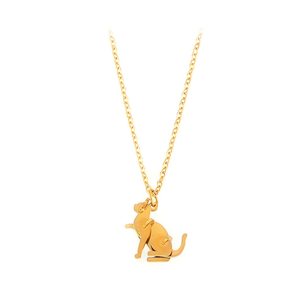 Simple and Fashion Plated Gold 316L Stainless Steel Cat Pendant with Necklace