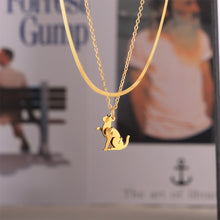 Load image into Gallery viewer, Simple and Fashion Plated Gold 316L Stainless Steel Cat Pendant with Necklace