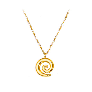 Fashion and Elegant Plated Gold 316L Stainless Steel Spiral Geometric Pendant with Necklace