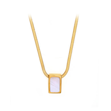 Fashion and Simple Plated Gold 316L Stainless Steel Geometric Cube Shell Pendant with Necklace