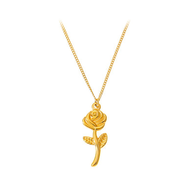 Simple and Sweet Plated Gold 316L Stainless Steel Rose Pendant with Necklace