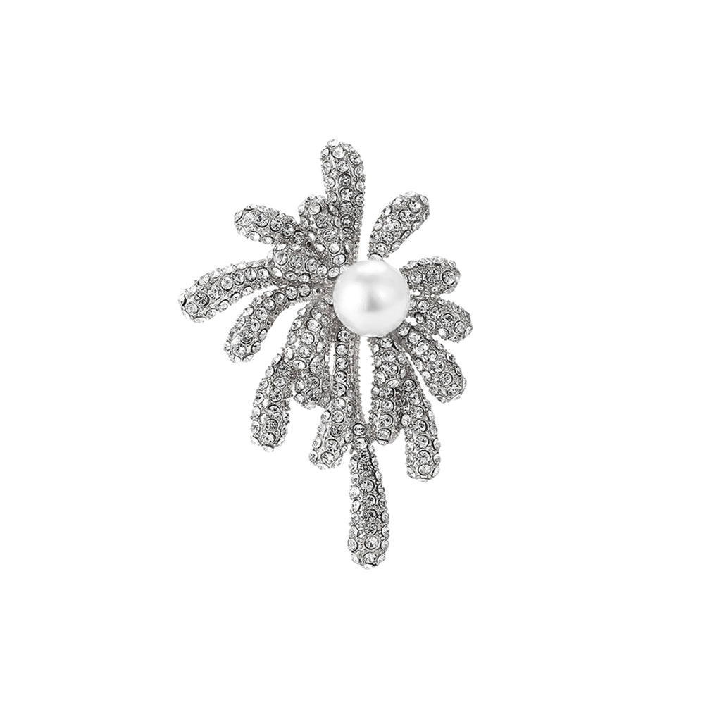 Fashion Bright Firework Imitation Pearl Brooch with Cubic Zirconia