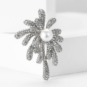 Fashion Bright Firework Imitation Pearl Brooch with Cubic Zirconia