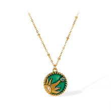 Load image into Gallery viewer, Fashion Personality Plated Gold 316L Stainless Steel Sun Enamel Round Pendant with Cubic Zirconia and Necklace