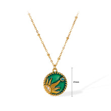 Load image into Gallery viewer, Fashion Personality Plated Gold 316L Stainless Steel Sun Enamel Round Pendant with Cubic Zirconia and Necklace