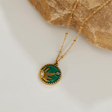 Load image into Gallery viewer, Fashion Personality Plated Gold 316L Stainless Steel Sun Enamel Round Pendant with Cubic Zirconia and Necklace