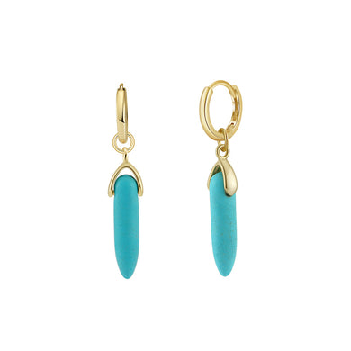 925 Sterling Silver Plated Gold Simple Temperament Bullet Turquoise Geometric Earrings