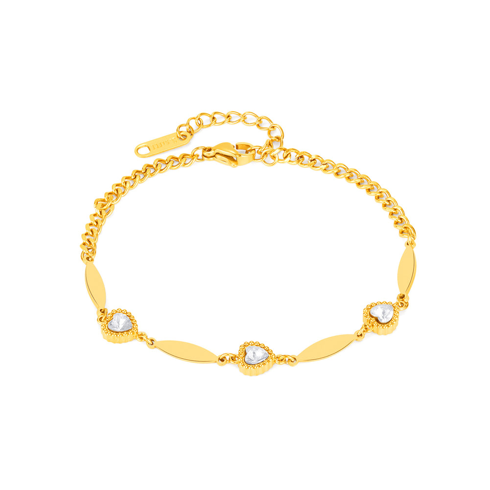 Fashion and Simple Plated Gold 316L Stainless Steel Heart-shaped Bracelet with Cubic Zirconia