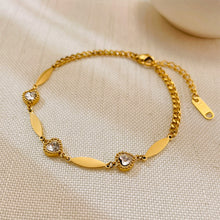 Load image into Gallery viewer, Fashion and Simple Plated Gold 316L Stainless Steel Heart-shaped Bracelet with Cubic Zirconia