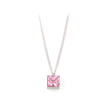 Load image into Gallery viewer, Simple and Fashion 316L Stainless Steel Geometric Cube Pendant with Pink Cubic Zirconia and Necklace