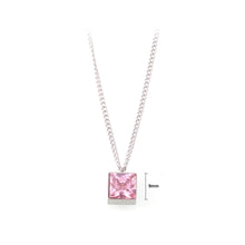 Load image into Gallery viewer, Simple and Fashion 316L Stainless Steel Geometric Cube Pendant with Pink Cubic Zirconia and Necklace